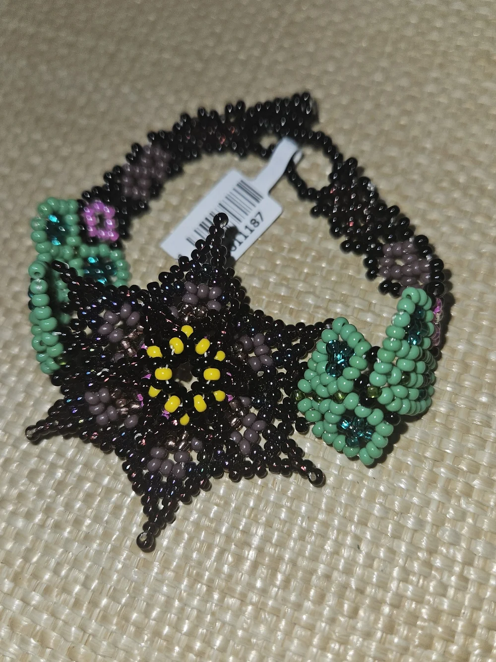 Mexico Handcrafted Green Beaded Floral Bracelet